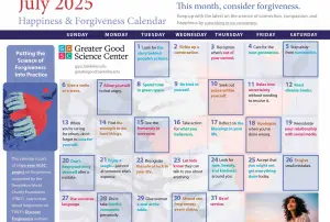 Your Happiness & Forgiveness Calendar for July 2025